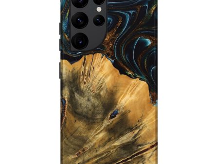 Galaxy S22 Ultra Wood Live Edge Phone Case - Helsa (Teal & Gold, 740146) For Cheap