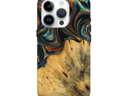 iPhone 15 Pro Wood Live Edge Phone Case - Gabriel (Teal & Gold, 740103) Sale