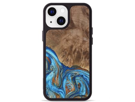 iPhone 13 mini Wood Phone Case - Annick (Teal & Gold, 738943) For Cheap