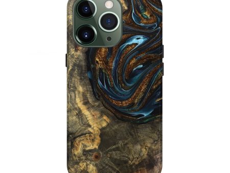 iPhone 13 Pro Wood Live Edge Phone Case - Cassie (Teal & Gold, 740143) Online