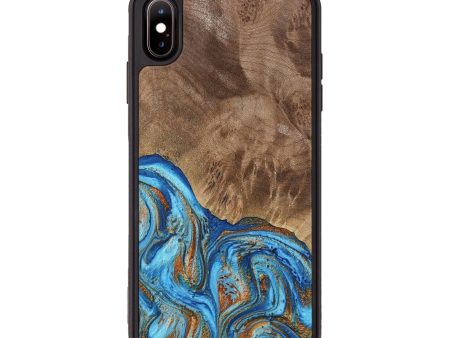 iPhone Xs Max Wood Phone Case - Annick (Teal & Gold, 738943) For Sale