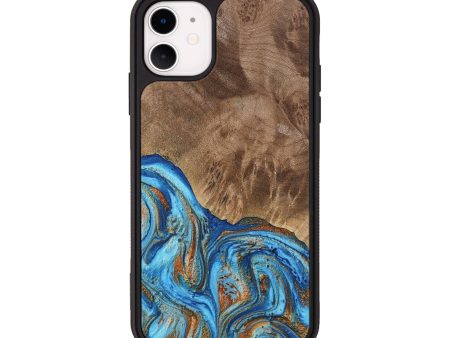 iPhone 11 Wood Phone Case - Annick (Teal & Gold, 738943) Online