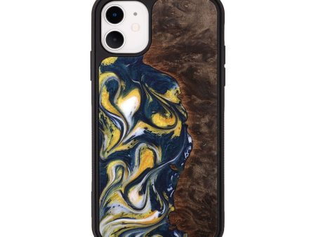 iPhone 11 Wood Phone Case - Aidyn (Teal & Gold, 737108) on Sale