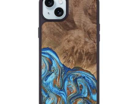 iPhone 15 Plus Wood Phone Case - Annick (Teal & Gold, 738943) Fashion