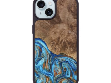 iPhone 15 Wood Phone Case - Annick (Teal & Gold, 738943) Fashion