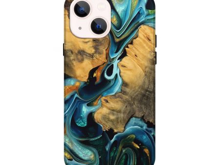 iPhone 14 Wood Live Edge Phone Case - Mervyn (Teal & Gold, 738074) Cheap