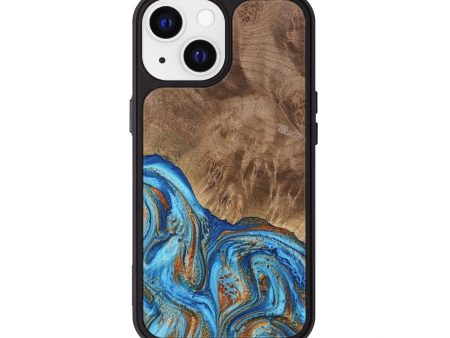 iPhone 13 Wood Phone Case - Annick (Teal & Gold, 738943) Fashion