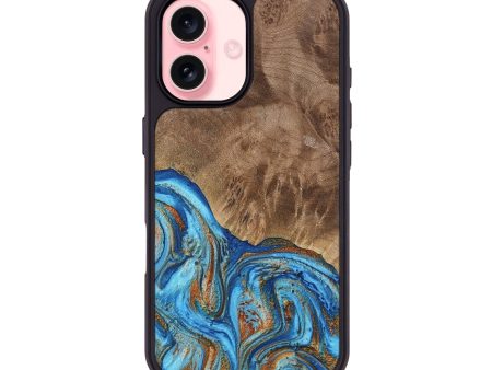 iPhone 16 Wood Phone Case - Annick (Teal & Gold, 738943) Cheap