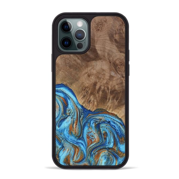 iPhone 12 Pro Max Wood Phone Case - Annick (Teal & Gold, 738943) Cheap