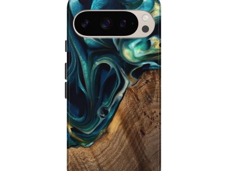 Pixel 9 Pro Wood Live Edge Phone Case - Shama (Teal & Gold, 738044) Discount