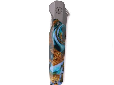 Live Edge ResinArt Pocket Knife - Annabelle (Teal & Gold, 738014) Hot on Sale