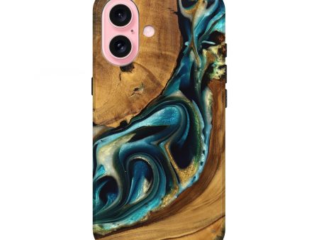 iPhone 16 Wood Live Edge Phone Case - Debra (Teal & Gold, 738069) Discount