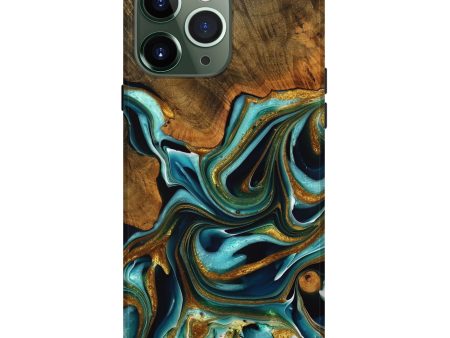 iPhone 13 Pro Max Wood Live Edge Phone Case - Toney (Teal & Gold, 738827) For Cheap