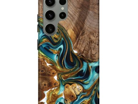 Galaxy S24 Ultra Wood Live Edge Phone Case - Misbah (Teal & Gold, 738820) Online Hot Sale