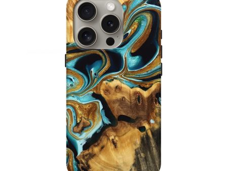 iPhone 16 Pro Wood Live Edge Phone Case - Chryste (Teal & Gold, 736507) Online Sale