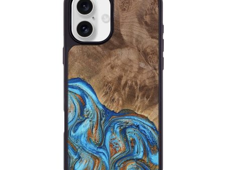 iPhone 16 Plus Wood Phone Case - Annick (Teal & Gold, 738943) Online Hot Sale