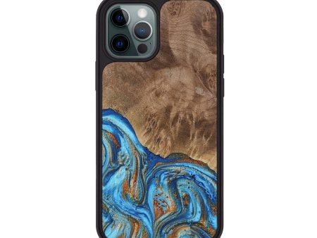 iPhone 12 Pro Wood Phone Case - Annick (Teal & Gold, 738943) Sale