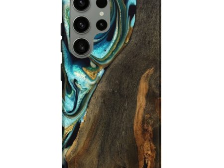 Galaxy S24 Ultra Wood Live Edge Phone Case - Anader (Teal & Gold, 738045) For Sale