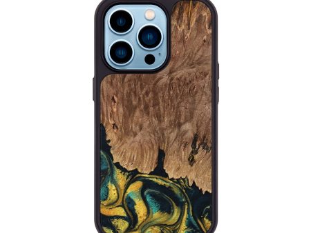 iPhone 14 Pro Wood Phone Case - Marylin (Teal & Gold, 738438) Sale