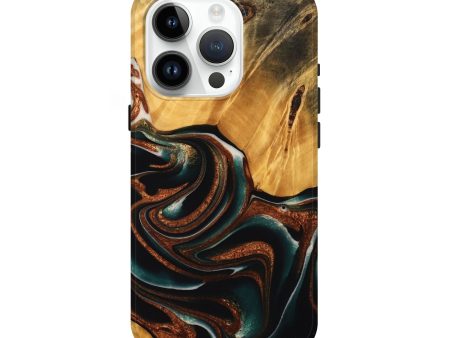 iPhone 15 Pro Wood Live Edge Phone Case - Davin (Teal & Gold, 738066) Online Sale