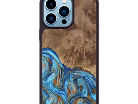 iPhone 14 Pro Max Wood Phone Case - Annick (Teal & Gold, 738943) Discount