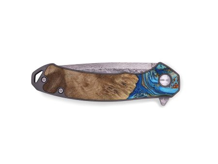 EDC Wood Pocket Knife - Annick (Teal & Gold, 738943) Online Sale