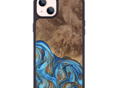 iPhone 14 Plus Wood Phone Case - Annick (Teal & Gold, 738943) Supply