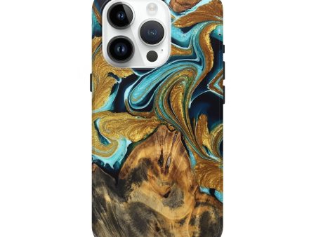 iPhone 15 Pro Wood Live Edge Phone Case - Mari (Teal & Gold, 736570) Online Hot Sale