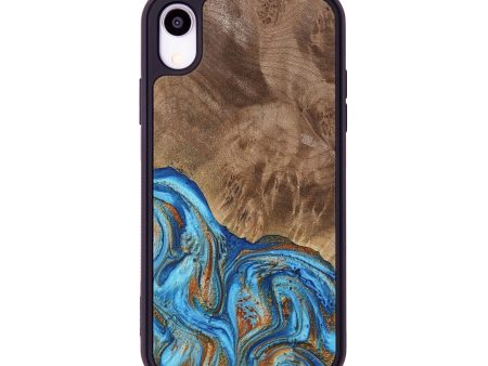 iPhone Xr Wood Phone Case - Annick (Teal & Gold, 738943) For Sale